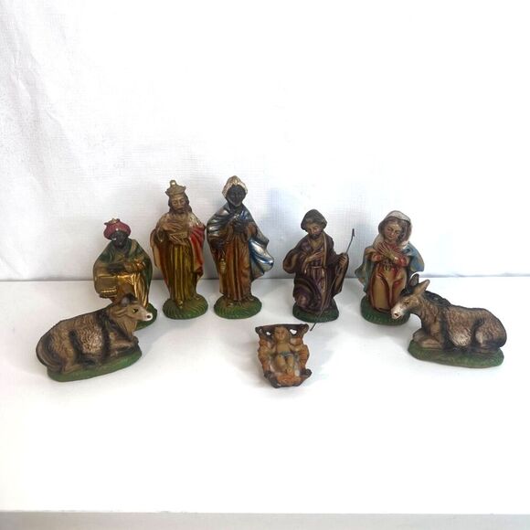 Vintage Hand Painted Italian Nativity Scene Creche Composite Christmas Holiday - Picture 2 of 9